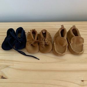 Baby gap shoes- navy 0-3 mths, tan with laces 3-6 mths, tan loafers 6-12 mths